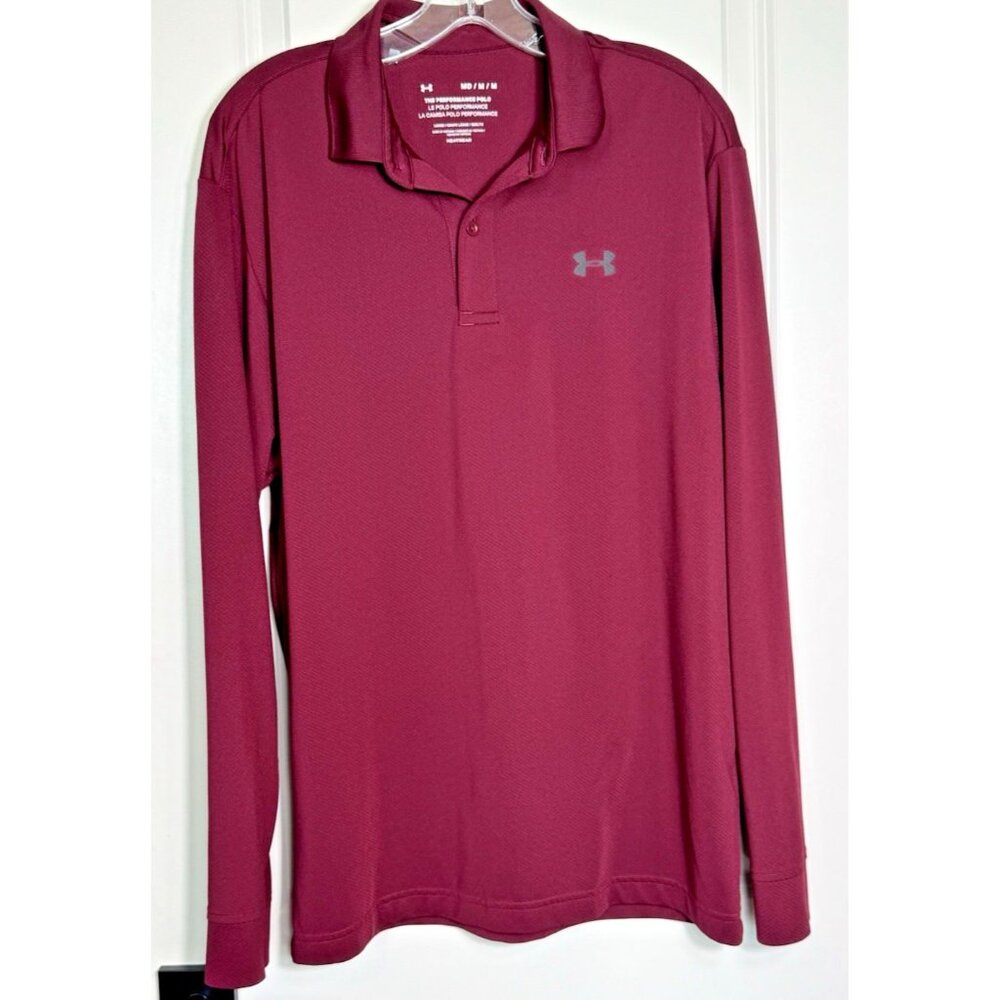 Under Armour‎ Men's M Loose Fit Heatgear Long Sleeve Performance Polo Burgundy